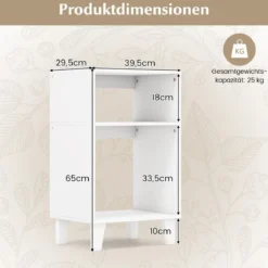 3-stufiger Beistelltisch Nachttisch mit Ablagen & Beinen 39,5 x 29,5 x 65 cm Weiß