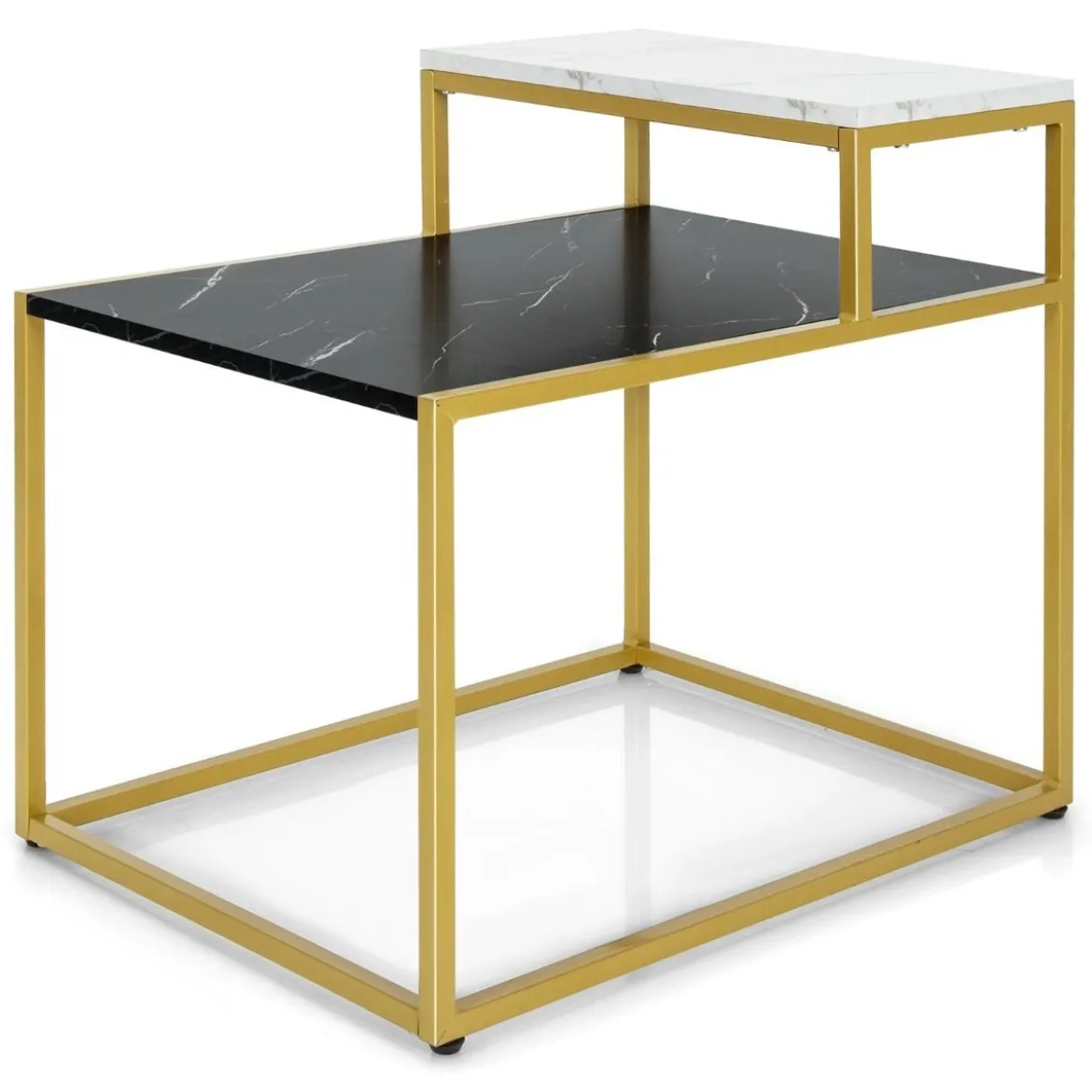 2-stufiger Beistelltisch Sofatisch mit Ablagefläche für Wohnzimmer 61 x 45,5 x 56 cm Schwarz + Weiß