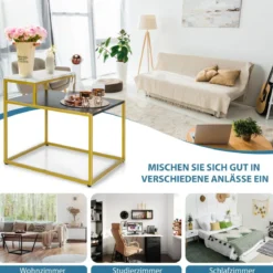 2-stufiger Beistelltisch Sofatisch mit Ablagefläche für Wohnzimmer 61 x 45,5 x 56 cm Schwarz + Weiß