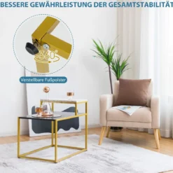2-stufiger Beistelltisch Sofatisch mit Ablagefläche für Wohnzimmer 61 x 45,5 x 56 cm Schwarz + Weiß