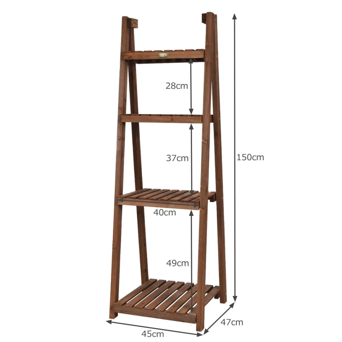 4-stufiger Blumenständer hölzernes Blumenregal Pflanzenständer 45 x 47 x 150 cm Braun