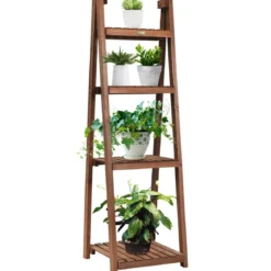 4-stufiger Blumenständer hölzernes Blumenregal Pflanzenständer 45 x 47 x 150 cm Braun