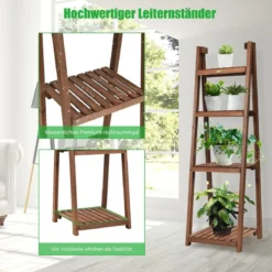 4-stufiger Blumenständer hölzernes Blumenregal Pflanzenständer 45 x 47 x 150 cm Braun