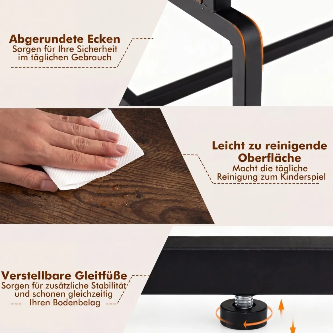 2-stufiger Couchtisch Rechteckiger Wohnzimmertisch mit Metallgestell & Holzoptik 85 x 60 x 47 cm