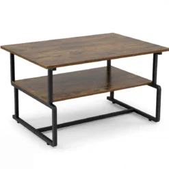 2-stufiger Couchtisch Rechteckiger Wohnzimmertisch mit Metallgestell & Holzoptik 85 x 60 x 47 cm