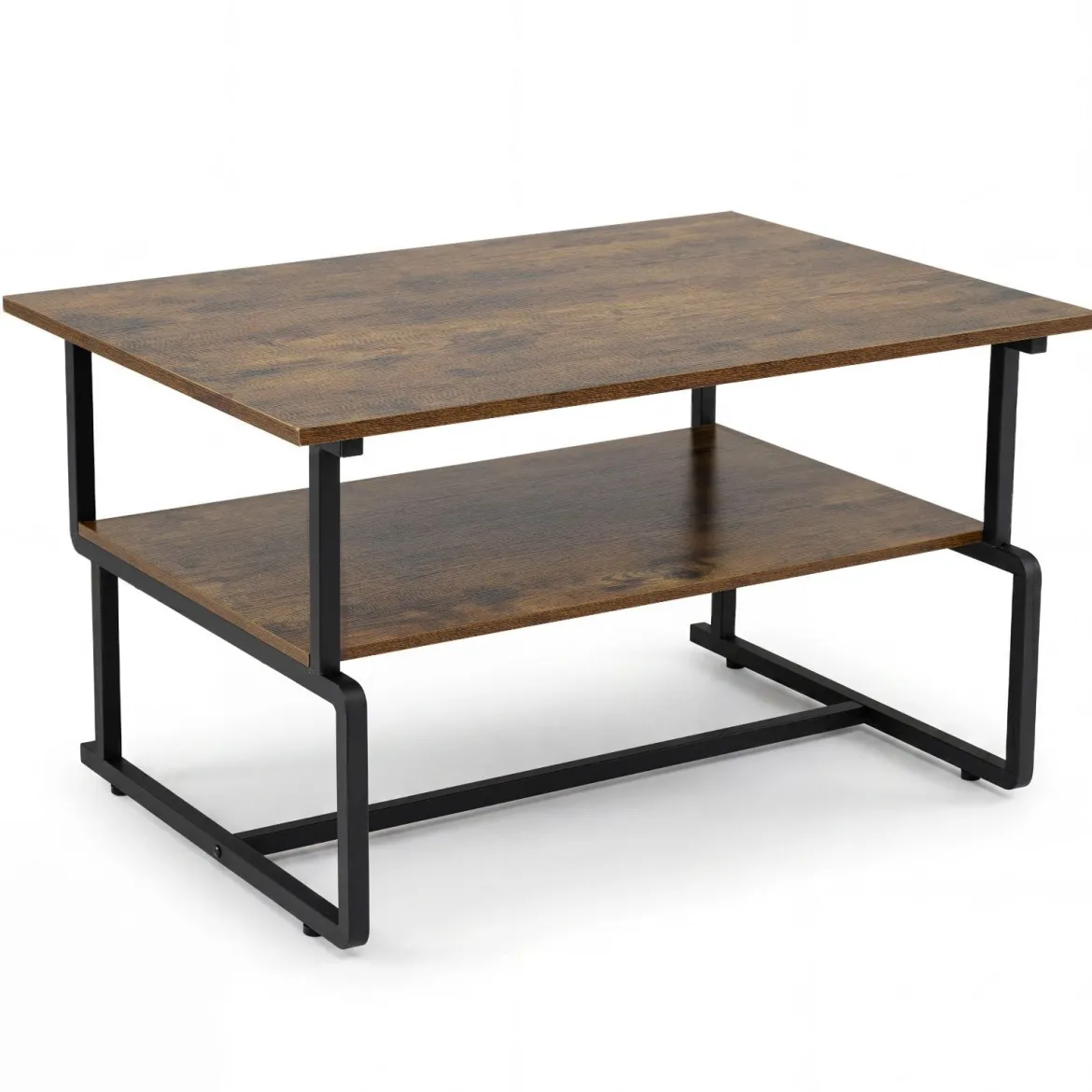 2-stufiger Couchtisch Rechteckiger Wohnzimmertisch mit Metallgestell & Holzoptik 85 x 60 x 47 cm