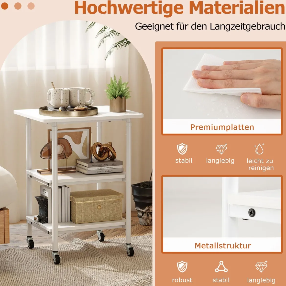 3-stufiger Höhenverstellbarer Druckerständer mit Ablageflächen & Rollen Druckerwagen Weiß