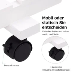 4-stufiger hölzerner Pflanzenständer mit abschließbaren Rädern 120,5 x 25,5 x 80 cm Weiß