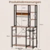6-stufiger Küchenregal mit Steckdose & Drahtkorb Standregal Mikrowellenregal Bäckerregal 99 × 40 × 170 cm