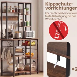 6-stufiger Küchenregal mit Steckdose & Drahtkorb Standregal Mikrowellenregal Bäckerregal 99 × 40 × 170 cm