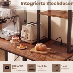 6-stufiger Küchenregal mit Steckdose & Drahtkorb Standregal Mikrowellenregal Bäckerregal 99 × 40 × 170 cm