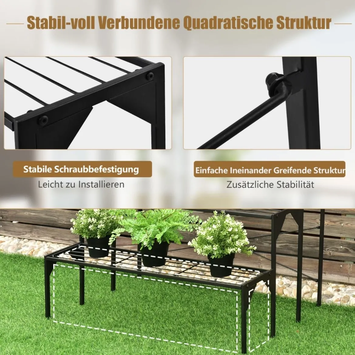 3-stufiger Metall Blumentreppe Blumenregal Pflanzenständer Pflanzenregal Metallkonstruktion Metall