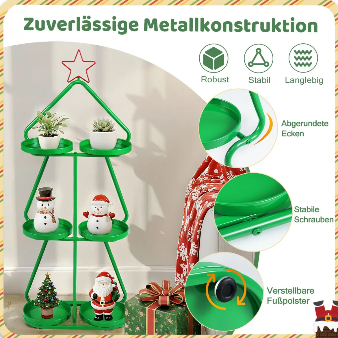 3-stufiger Metall Pflanzenständer in Weihnachtsbaum-Form Blumenständer Blumenregal