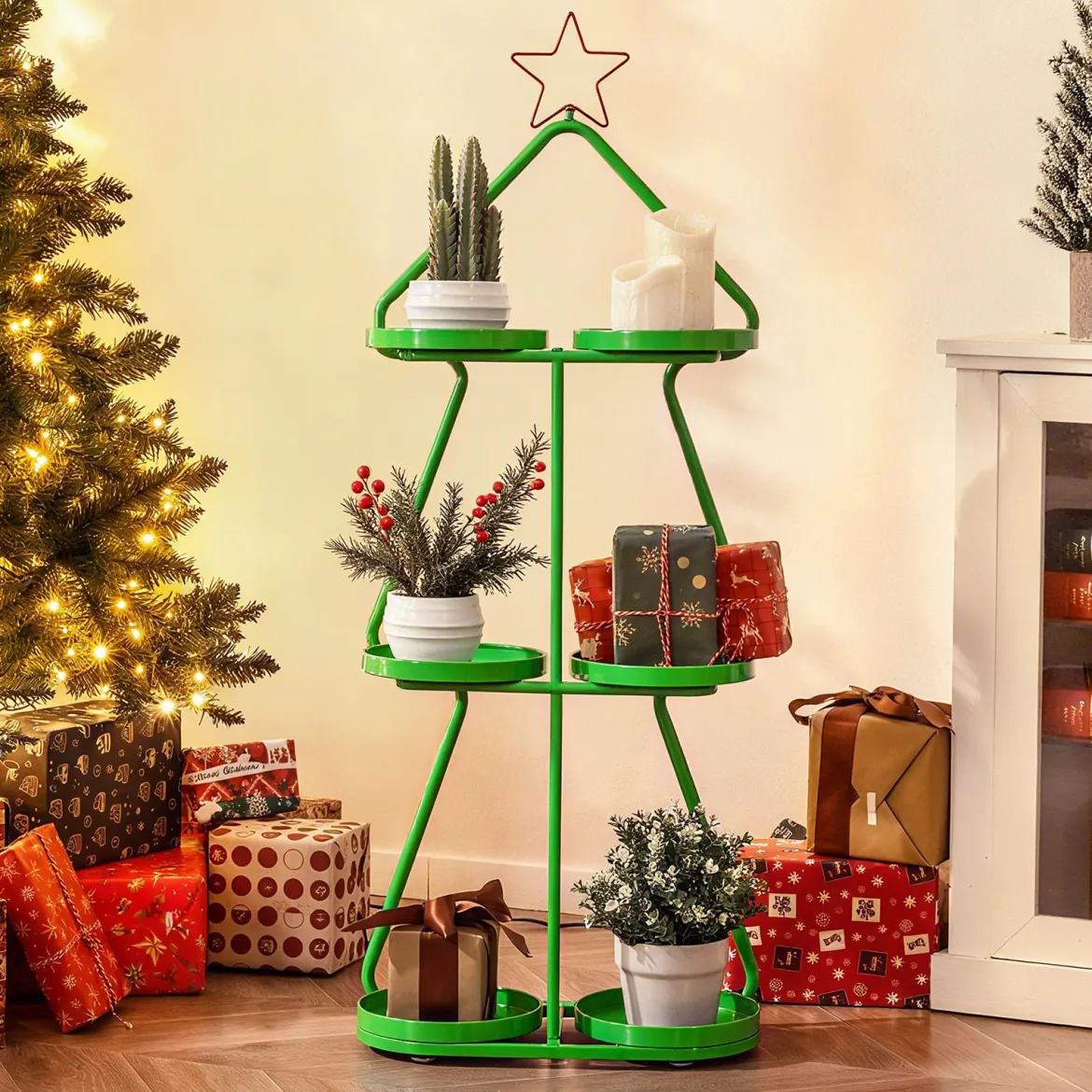 3-stufiger Metall Pflanzenständer in Weihnachtsbaum-Form Blumenständer Blumenregal