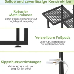 6-stufiger Metall Schmetterlingsförmiger Pflanzenständer mit 4 Haken Blumenregal Schwarz