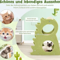 2-stufiger moderner Kratzbaum für Wohnungskatzen niedlicher dinosaurierförmiger Katzenturm Grün