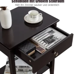 2-stufiger Nachttisch aus Holz Sofatisch Beistelltisch für Wohnzimmer 47,5 x 36 x 62 cm Braun