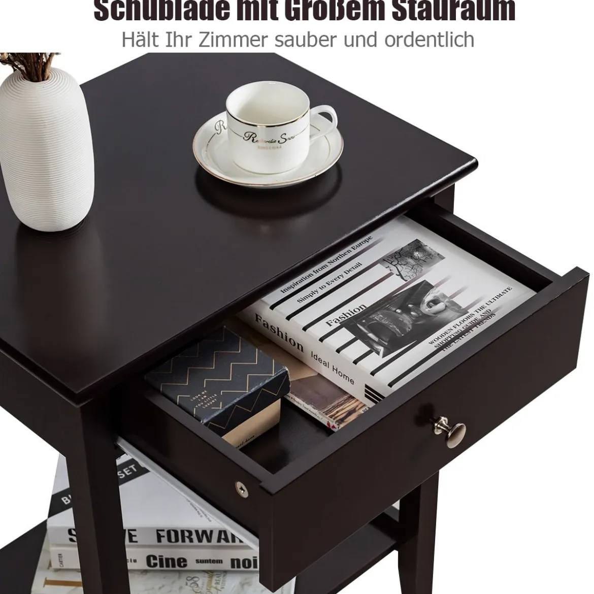 2-stufiger Nachttisch aus Holz Sofatisch Beistelltisch für Wohnzimmer 47,5 x 36 x 62 cm Braun