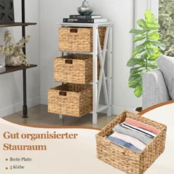 4-stufiger Nachttisch mit 3 Seegraskörben & X-Design Schmaler Beistelltisch 36 x 30 x 80 cm Weiß