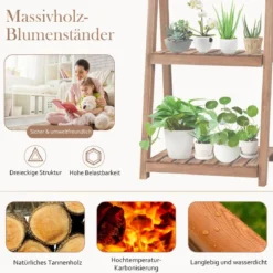 3-stufiger Pflanzenständer Blumenständer Pflanzenregal Holz 46 x 37,5 x 94 cm Braun