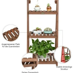3-stufiger Pflanzenständer Blumenständer Pflanzenregal Holz 46 x 37,5 x 94 cm Braun