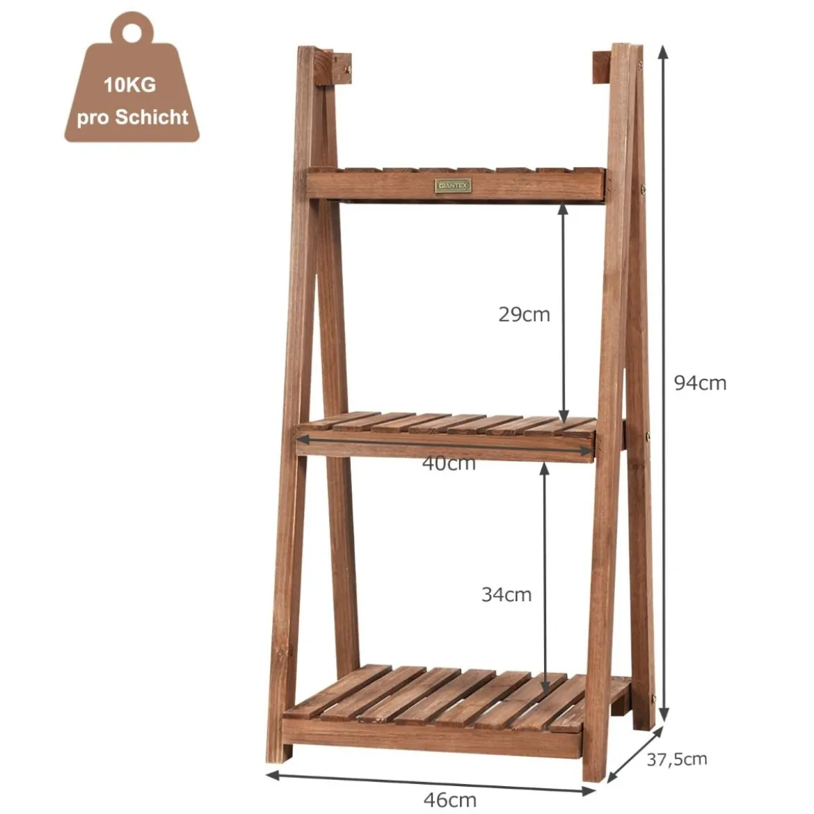 3-stufiger Pflanzenständer Blumenständer Pflanzenregal Holz 46 x 37,5 x 94 cm Braun