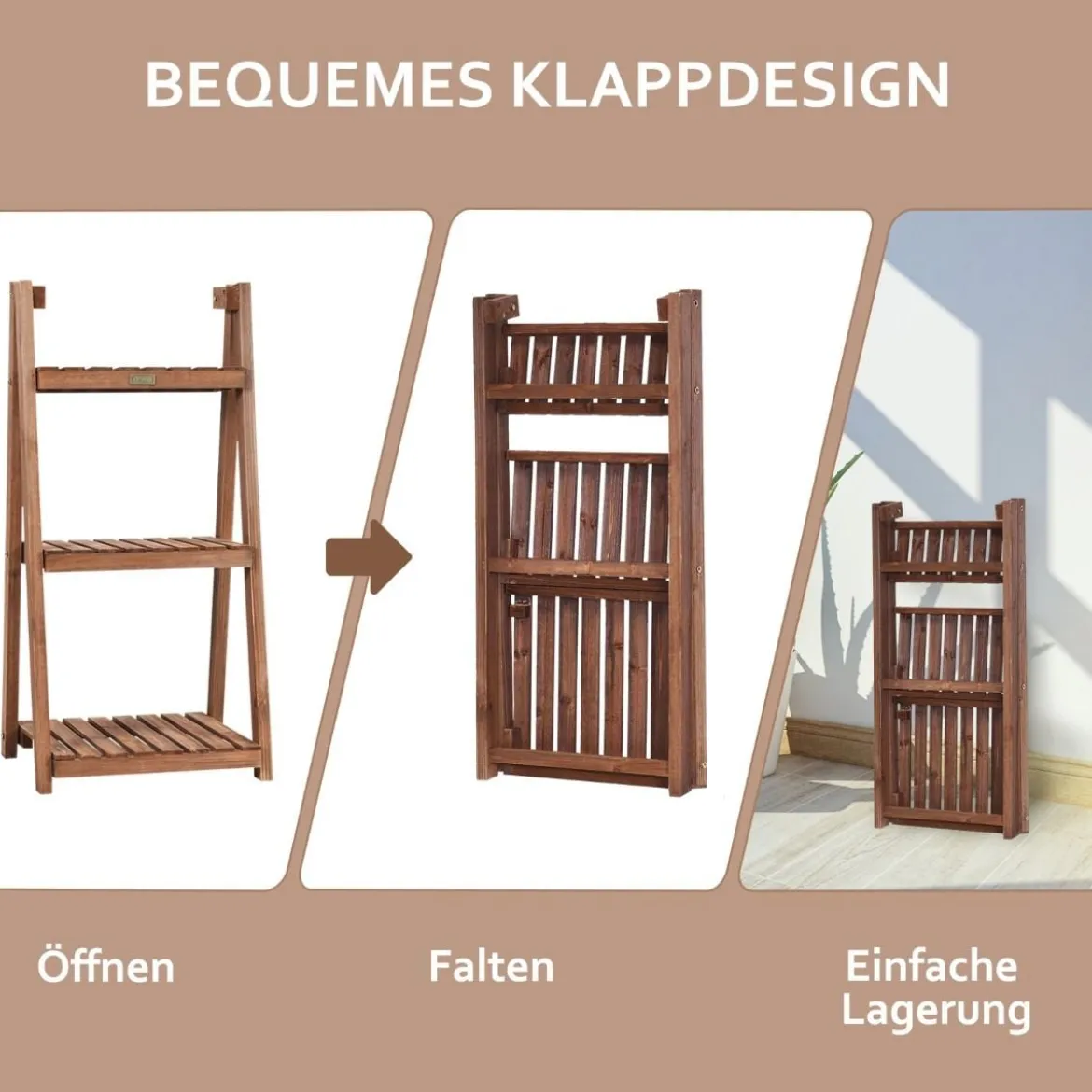 3-stufiger Pflanzenständer Blumenständer Pflanzenregal Holz 46 x 37,5 x 94 cm Braun
