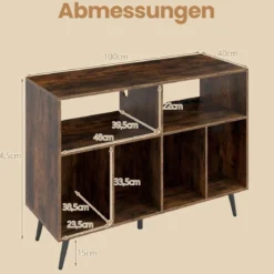 3-stufiger Plattenspielerständer mit Ladestation & Vinyl Aufbewahrungsregalen Braun