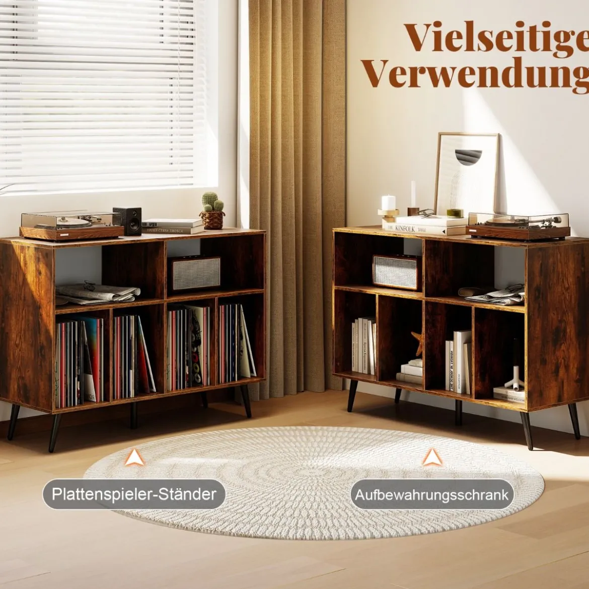 3-stufiger Plattenspielerständer mit Vinyl Aufbewahrungsregalen Plattenspielerschrank Braun