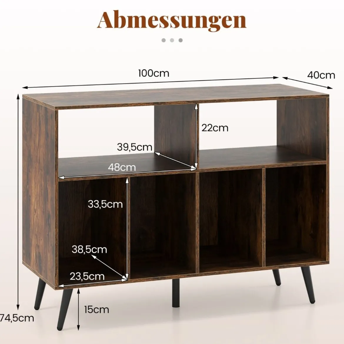 3-stufiger Plattenspielerständer mit Vinyl Aufbewahrungsregalen Plattenspielerschrank Braun
