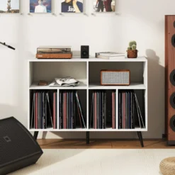 3-stufiger Plattenspielerständer mit Vinyl Aufbewahrungsregalen Plattenspielerschrank Weiß