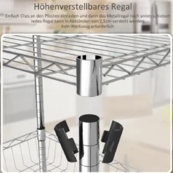 3-stufiger Rollwagen mit höhenverstellbaren Regalen Metallgeflecht Allzweckwagen Badwagen Beistellwagen Küchentrolley