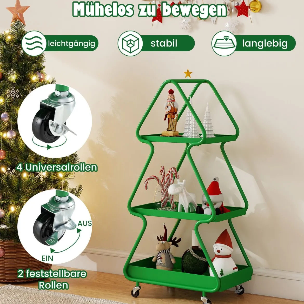 3-stufiger Servierwagen in Weihnachtsbaum-from Rollwagen mit Stern Küchenwagen auf Rollen