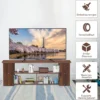 3-stufiger TV Schrank mit Massivholzrahmen & Offenen Ablagefächern 110 cm Breit Kaffee