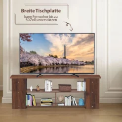 3-stufiger TV Schrank mit Massivholzrahmen & Offenen Ablagefächern 110 cm Breit Kaffee
