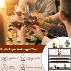 5-stufiger Weinregal mit Glashalter & Regalen Freistehender Flaschenregal Rustikales Braun