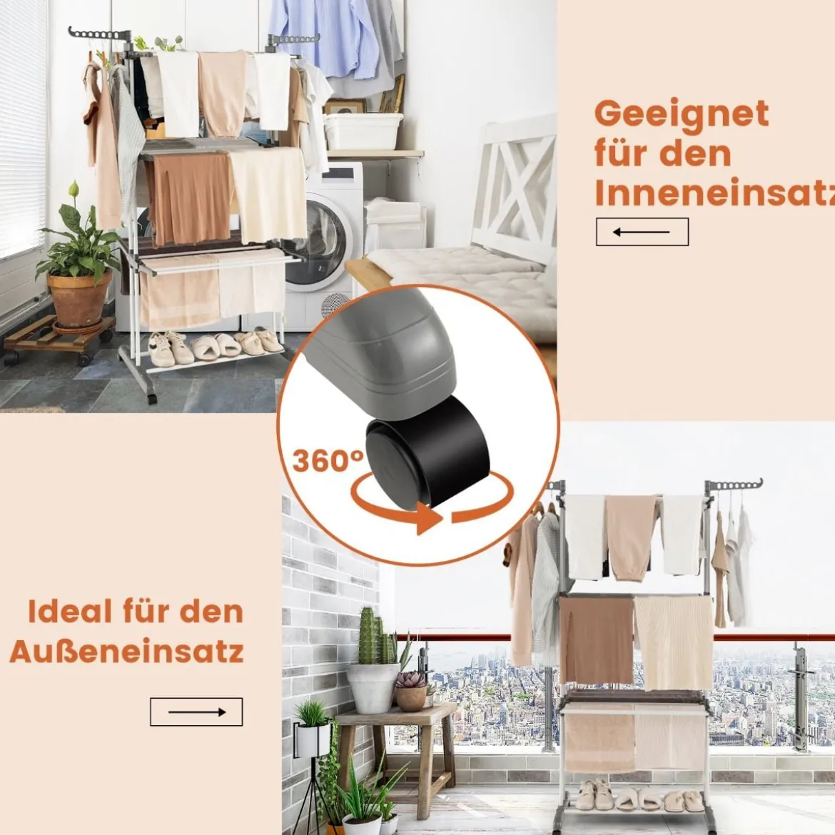 3-stufiger Wäscheständer zusammenklappbarer Wäschetrockner 127 x 63 x 171 cm Grau