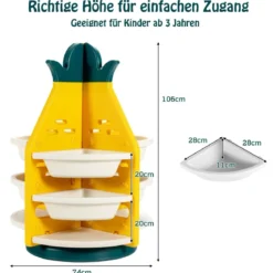 3-stufiges Ananas-Spielzeugregal Drehbare Spielzeugaufbewahrung 74 x 74 x 106 cm Gelb