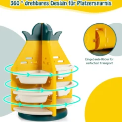 3-stufiges Ananas-Spielzeugregal Drehbare Spielzeugaufbewahrung 74 x 74 x 106 cm Gelb
