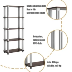 5-stufiges Aufbewahrungsregal mit flachen offenen Regalen Multifunktionales Regal Braun