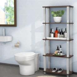 5-stufiges Aufbewahrungsregal mit flachen offenen Regalen Multifunktionales Regal Braun