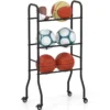 3-stufiges Ballständer mit Rollen & Metallrahmen Ball Organizer Basketball Regal Ballwagen