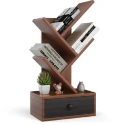 5-stufiges Baum-Bücherregal mit Schublade Mehrzweckregal CD- & DVD-Regal Braun