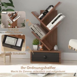 5-stufiges Baum-Bücherregal mit Schublade Mehrzweckregal CD- & DVD-Regal Braun
