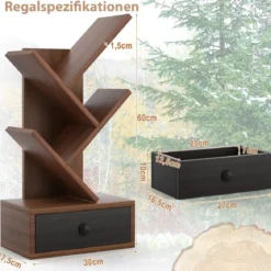 5-stufiges Baum-Bücherregal mit Schublade Mehrzweckregal CD- & DVD-Regal Braun