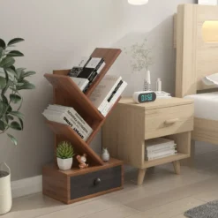 5-stufiges Baum-Bücherregal mit Schublade Mehrzweckregal CD- & DVD-Regal Braun