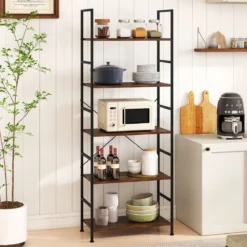 5-stufiges Bücherregal 160 cm Standregal mit Offene Trennwand & Metallrahmen Rustikales Braun