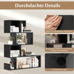 5-stufiges Bücherregal geometrisches Ablageregal mit offenen Fächern 80 x 22 x 100 cm Schwarz