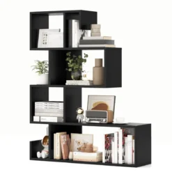 5-stufiges Bücherregal geometrisches Ablageregal mit offenen Fächern 80 x 22 x 100 cm Schwarz