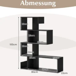 5-stufiges Bücherregal geometrisches Ablageregal mit offenen Fächern 80 x 22 x 100 cm Schwarz